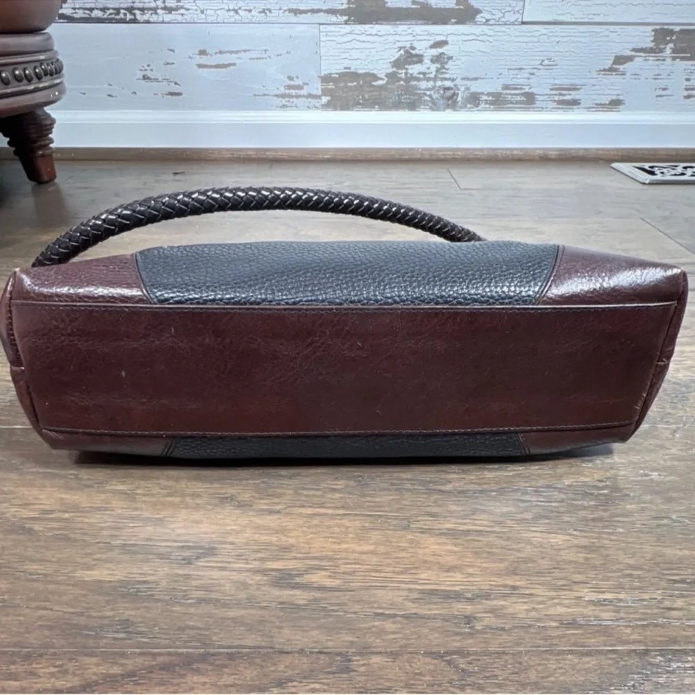 BRIGHTON Charlotte Two Tone Leather Shoulder Bag Black/Brown EUC